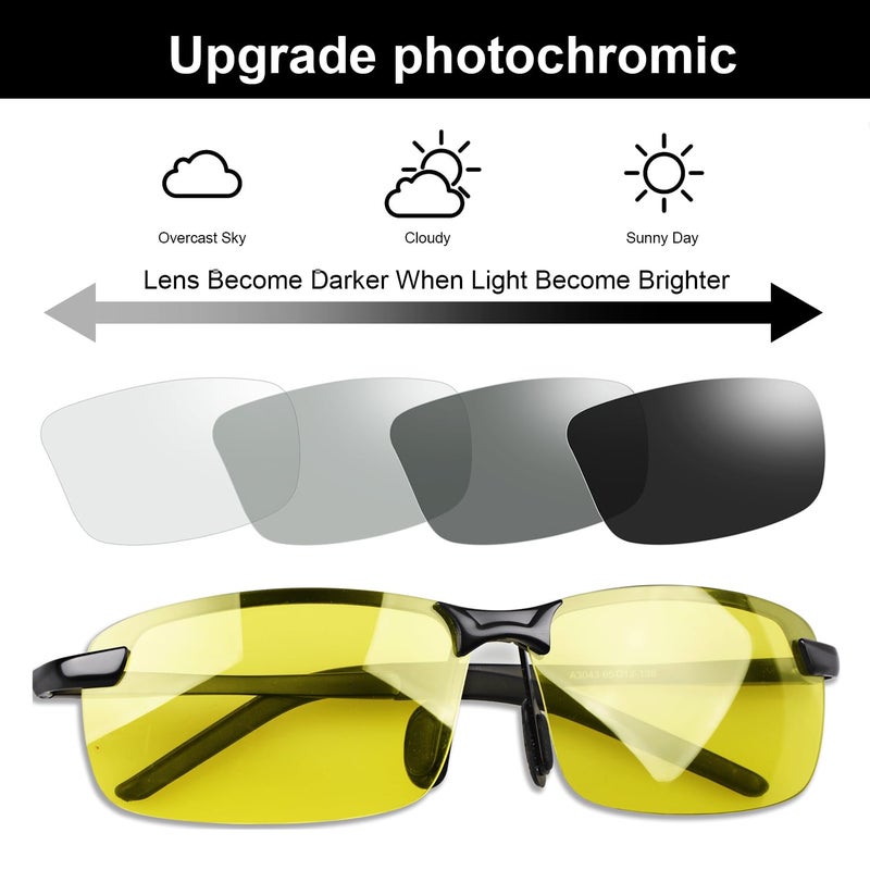 YIMI Polarized Photochromic Outdoor Sports Driving Sunglasses for Men Women AntiGlareEyewear Ultra-Light Sun Glasses (photochromic/Black Frame Yellow lens) - Image 3